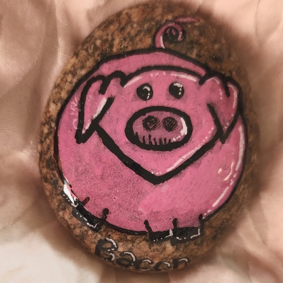 cHANDaMADE | Art | Bacon The Pig Painted Rock Ooak | Poshmark